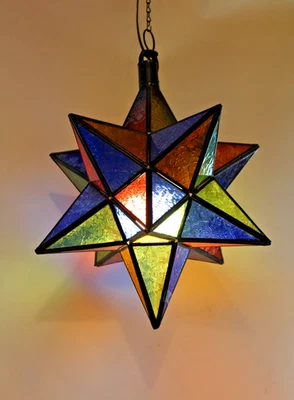 Moroccan Star Lamp Ceiling Multicolor Glass Handmade 22" Authentic Chandelier - Image 1 of 4