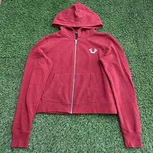 True Religion Women’s Large Red Jacket Buddha Foil Full Zip Hoodie 2002 Y2K Logo - Picture 1 of 14