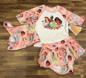 Disney Princess Girl's Swim Suit Set 3 Pc Rashguard New w Tag UPF 50+ - Picture 1 of 10