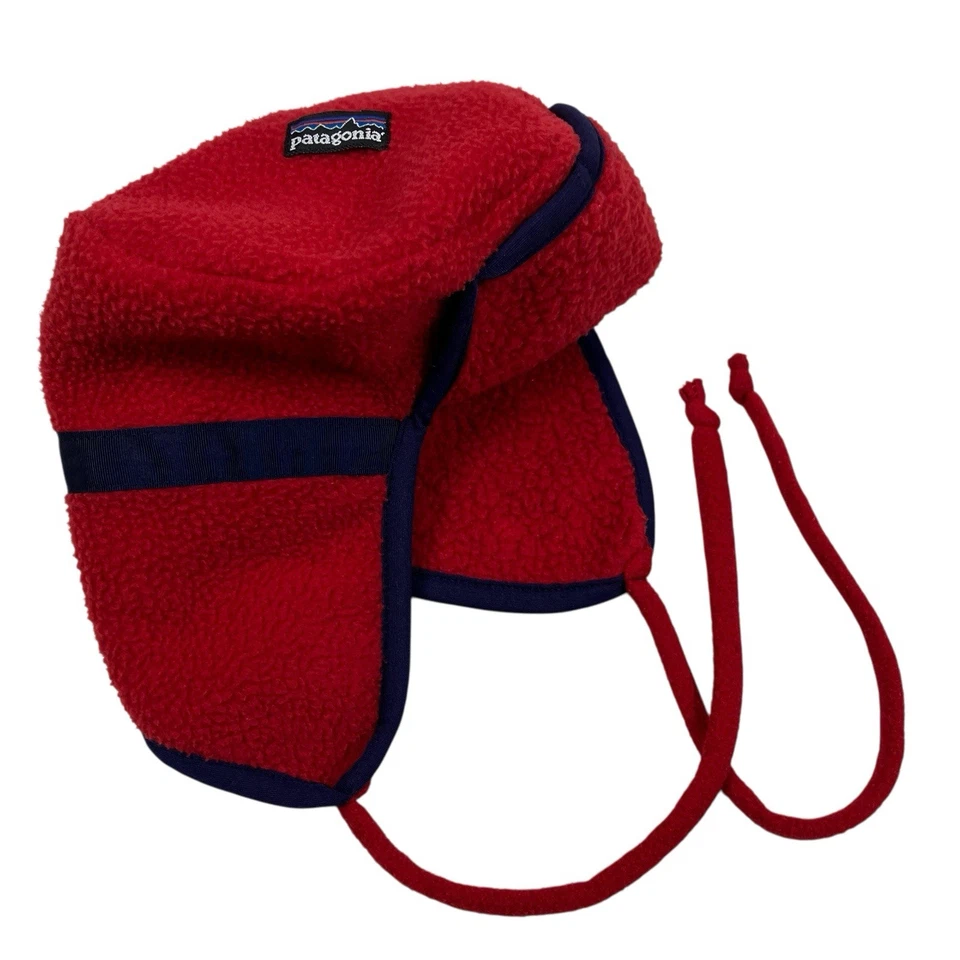 De Colección Años 90 Patagonia Rojo y Azul Polar Trampero Sombrero Logo Hecho en EE. UU. Niños Talla Única OS Foto 1 de 4