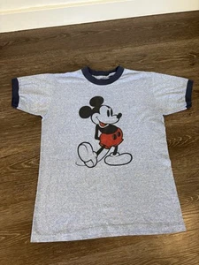 Vintage 70er 80er Mickey Mouse Ringer T-Shirt grau Medium Disney Einzelnaht - Bild 1 von 8