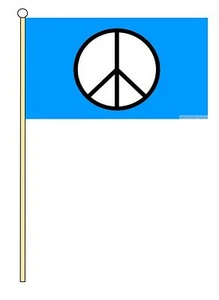 CND PEACE 18" x 12" LARGE HAND WAVING COURTESY FLAG & POLE - Picture 1 of 1