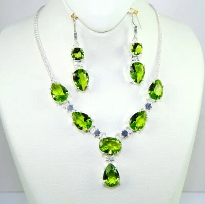 Außergewöhnlich Damen Anhänger, Ohr. Set Edelstein Pridot Sterling Silber 925 ,  - Bild 1 von 4