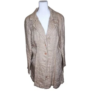 Flax Long Sleeve Linen Long Blazer Pockets Womens Size S Beige - Picture 1 of 9