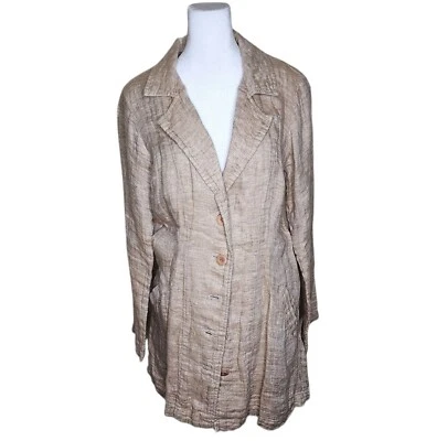 Flax Long Sleeve Linen Long Blazer Pockets Womens Size S Beige - Image 1 of 4