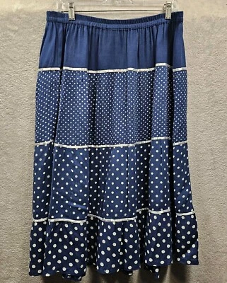 Cathy Daniels 裙子女式 XL 蓝色圆点分层拉 Maxi Festival Whimsy — 第 1/4 张图片