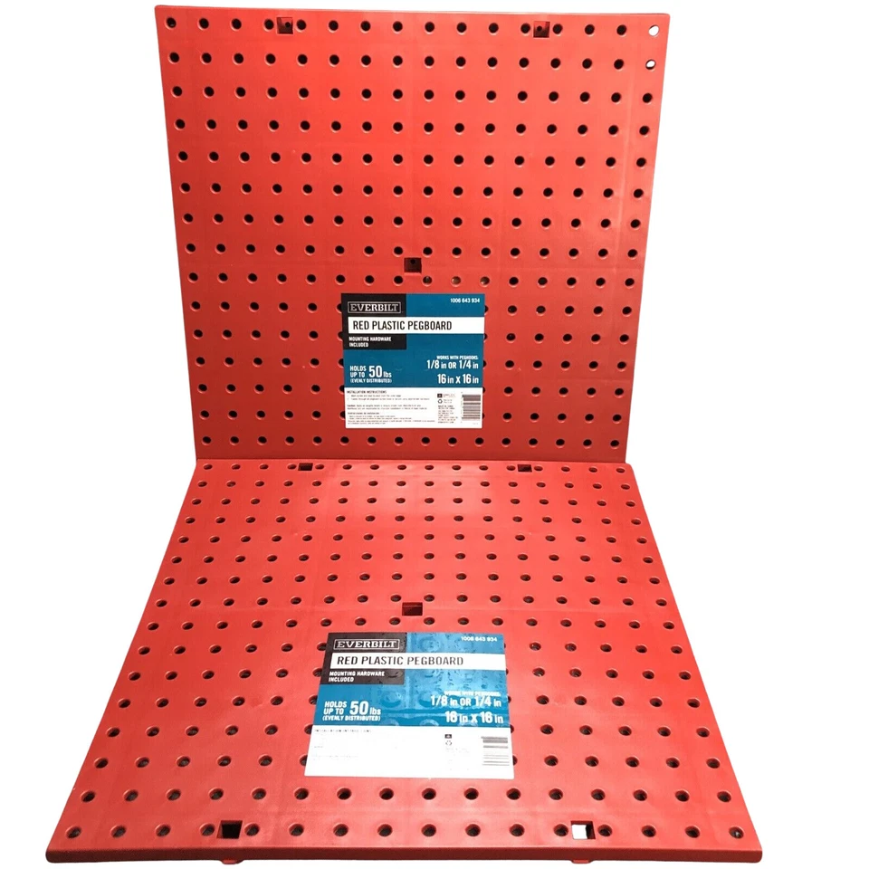 Everbilt 814410 Wall-Mounted 16"x16" Plastic Pegboard (Red)