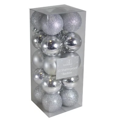Decorazione Natalizia Infrangibile - Confezione Da 20 Palline Da 60Mm - Argento - Immagine 1 di 2
