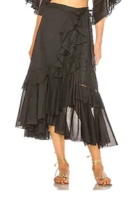 NUEVO CHARO RUIZ Negro Midi Abrigo Falda Voile Guipur Volantes Dobladillo Verano Resort XS - Imagen 1 de 6