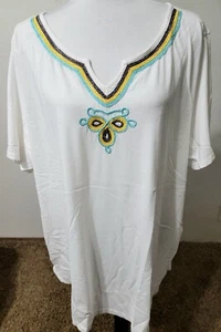 1X Camicia donna dentro NUOVA top donna bianca ricamata manica corta morbida - Foto 1 di 3