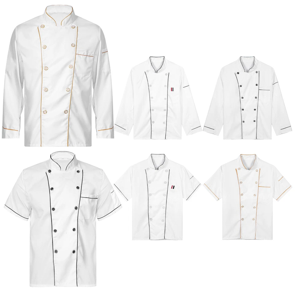 Mens Womens Chef Coat Short/Long Sleeve Jacket Kitchen Cooking Work Uniform Tops - Image 1 of 4