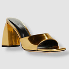 $445 BY FAR Women's Gold Metallic Slip-On Mule Heels Shoe Size EU 36/US 6