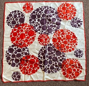 Vintage Polka Dot Silk Scarf With Red & Purple Pattern 27 x 27 inches - Picture 1 of 5