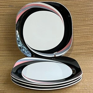 4 1980s Vintage Sango Quadrille 10.5” Black & Pink 5204 Pinwheel Dinner Plates - Picture 1 of 8