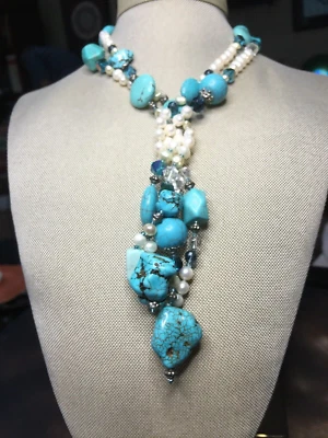 Дизайнерские 47-дюймовые бирюзовые, жемчужные, с кристаллами Swarovski SS крышки из бисера - Изображение 1 из 4