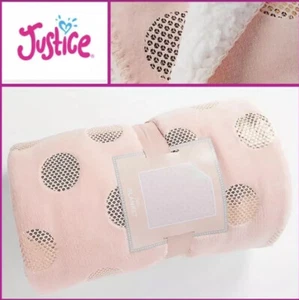 Justice Blanket Gold Shimmer Polka Dot Sherpa Cozy, Fleece, Pink Warm NEW - Picture 1 of 6