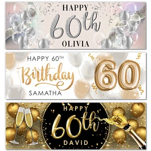 Personalised 60th Happy Birthday Banner | 60th Birthday Party Decorations Banner - Picture 1 of 7