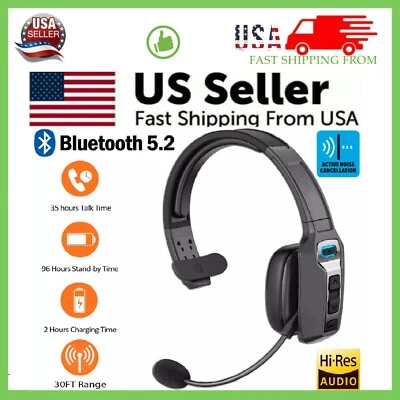 New Trucker Headset Wireless Bluetooth 5.2 AI Noise Cancelling Mic For Phones PC - Image 1 of 4