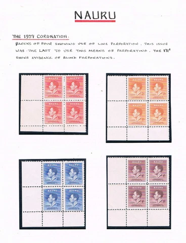 Nauru 1937 KGVI Coronation in Blks/4 w/Blind Perfs- SC 35-38 [SG 44-47] MNH N1 Cover