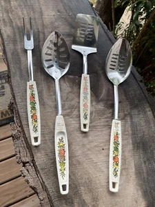 VTG EKCO/FOLEY Kitchen Utensils Fall theme USA 2-Slot Spoon1-Spatula 1-Meat Fork - Picture 1 of 16