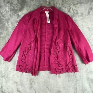Cárdigan Chicos Mujer 1 Rosa 100% Lino Ojales Bordado Abuela Costera - Imagen 1 de 14