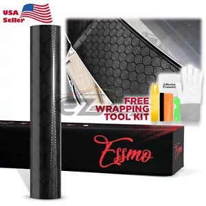 PET Honeycomb Carbon Fiber Gloss Black Hex Car Vehicle Vinyl Wrap Decal Sheet - Picture 1 of 12