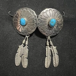 A. Payton Sterling Silver Native American Turquoise Earrings Feathers Vintage - Picture 1 of 4