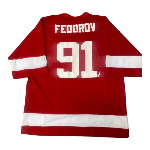 Vintage 90s Detroit Red Wings Sergei Fedorov Hockey Jersey Adult XL Logo 7 Cover