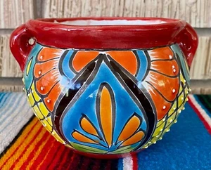 Mexican Ceramic Flower Pot Planter Folk Art Pottery Handmade Talavera #4 - Picture 1 of 7