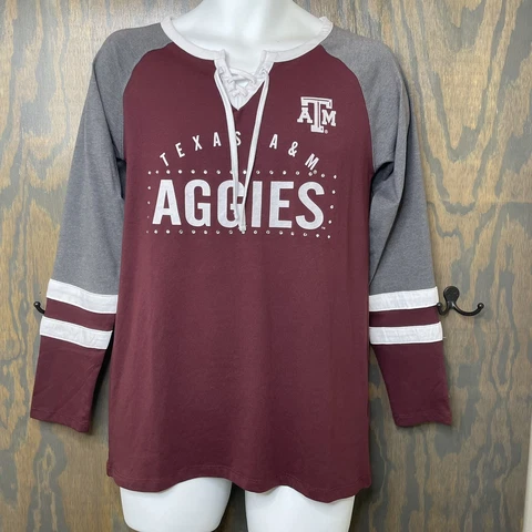 Champion Texas A&M Aggies Long Sleeve Shirt Maroon Gray Lace Up Front Bling NWT Cover