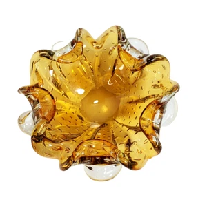 Murano Bullicante Biomorphic Art Glass Amber Bowl Ashtray (Tiny Flaw) 6.75” - Picture 1 of 11