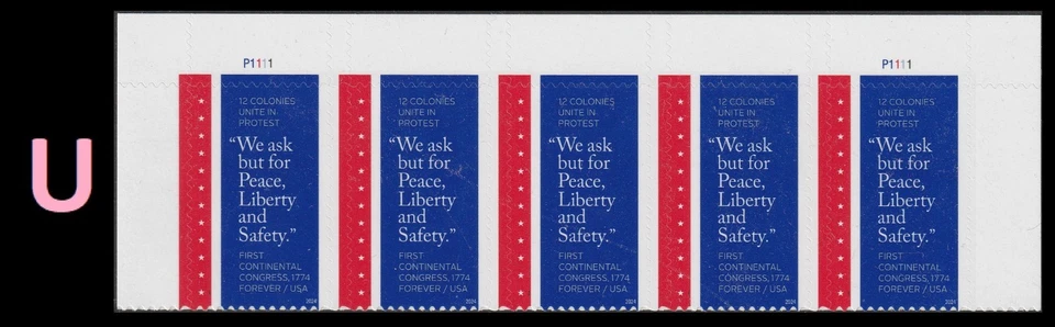 US 5939 First Continental Congress F plate strip 5 U MNH 2024 - Image 1 of 1