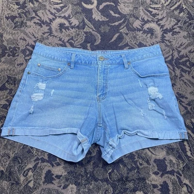 Pantalones Cortos de Jeans Y2k Desteñidos Glory Desgastados Para Mujer 16 Denim Elastizados Azul Puños Foto 1 de 4