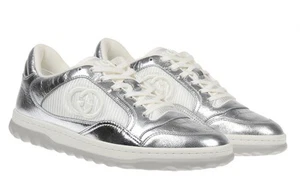 NEW GUCCI LADIES MAC80 METALLIC LEATHER LOGO SNEAKERS SHOES 38/US 8 - Picture 1 of 9