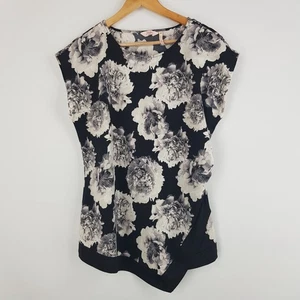 Millers Women Size 14 Black White Floral Peint Blouse Top Cap Sleeves Varied Hem - Picture 1 of 11