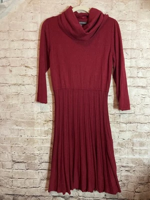 Jones Wear Sweater Dress Womens Large Maroon Red Pleated Cowl Neck Holiday Knit - Image 1 of 4