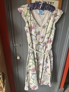 Laura Ashley Weekend Cream/Flower pattern Linen sleeveless Dress lined UK14 VGC - Picture 1 of 9