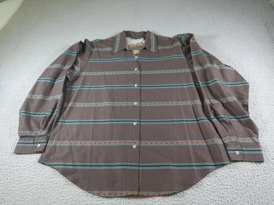 Vintage Roper Western Shirt Mens XL Brown Striped Aztec Cowboy Rodeo Button 90s - Image 1 of 4