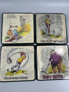Set 4 sottobicchieri da golf vintage Finkstrom - umorismo divertente dei cartoni animati anni 70 - Foto 1 di 8