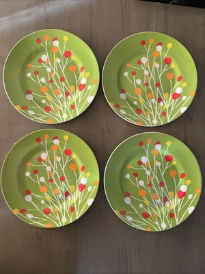 Melamine Plastic Spring Flower Pattern Dinnerware Set Of 4 10.5” Green Open Box - Image 1 of 4
