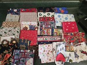 2 lbs Assorted Christmas Fabric Lot Remnants assorted sizes Quilting Craft lot - Picture 1 of 5