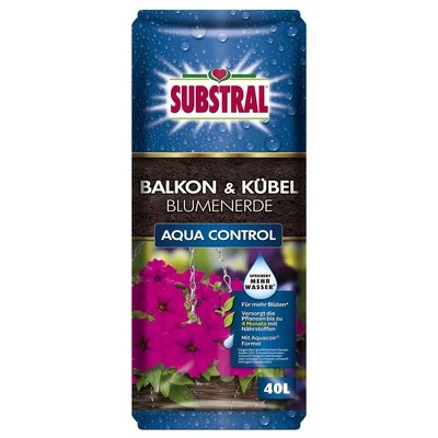 EVERGREEN Substral Balkon und Kübel Blumenerde Aqua Control Substrat Erde Nährstoffe 40 L