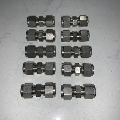 10 x Swagelok SS-600-6 , 3/8" OD Straight Coupling Stainless Steel  - Image 1 of 4