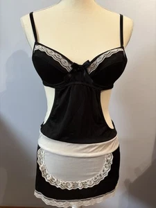 Women’s French maid Lingerie Unbranded.  Black And White. Medium. Padded EUC - Picture 1 of 5