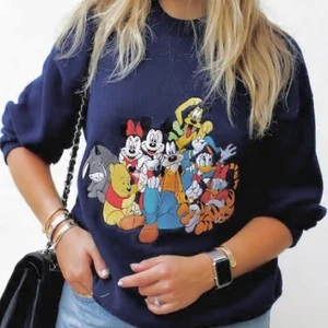 Mickey Inc Disney Navy Cotton Embroidered Crew Neck Sweater In Size S - Picture 1 of 5