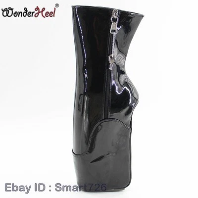 18cm Wedges Heel Fetish Locked Zipper Clubwear Patent Leather Ankle Ballet Boots - Image 1 of 4