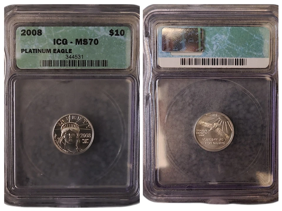 2008 - $10 - 1/10 oz Platinum American Eagle - ICG MS 70 - Statue Of Liberty  - Image 1 of 3