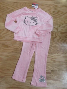 Hello Kitty Girls 2 Pc. Velour Sweatshirt Top Pants Outfit Set Pink 4 - Picture 1 of 6