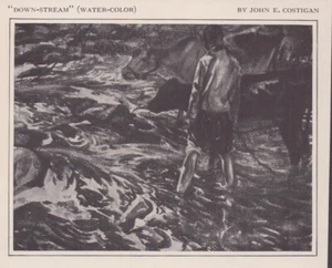 Vintage Art Print  - Downstream by John E. Costigan - Approximate Size: 4.5”x3.5 - Picture 1 of 1