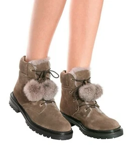 NEW JIMMY CHOO Pom-Pom Suede Fur | Cozy Luxe Winter Suede Lace-Up Boots , EUR36 - Picture 1 of 16